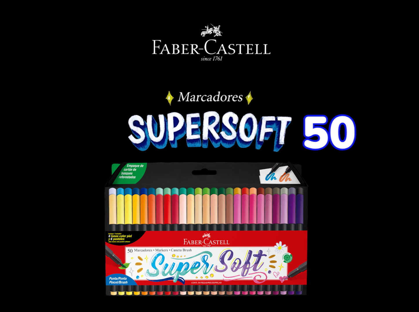 Plumones Faber-Castell SuperSoft x 50 Punta Brocha