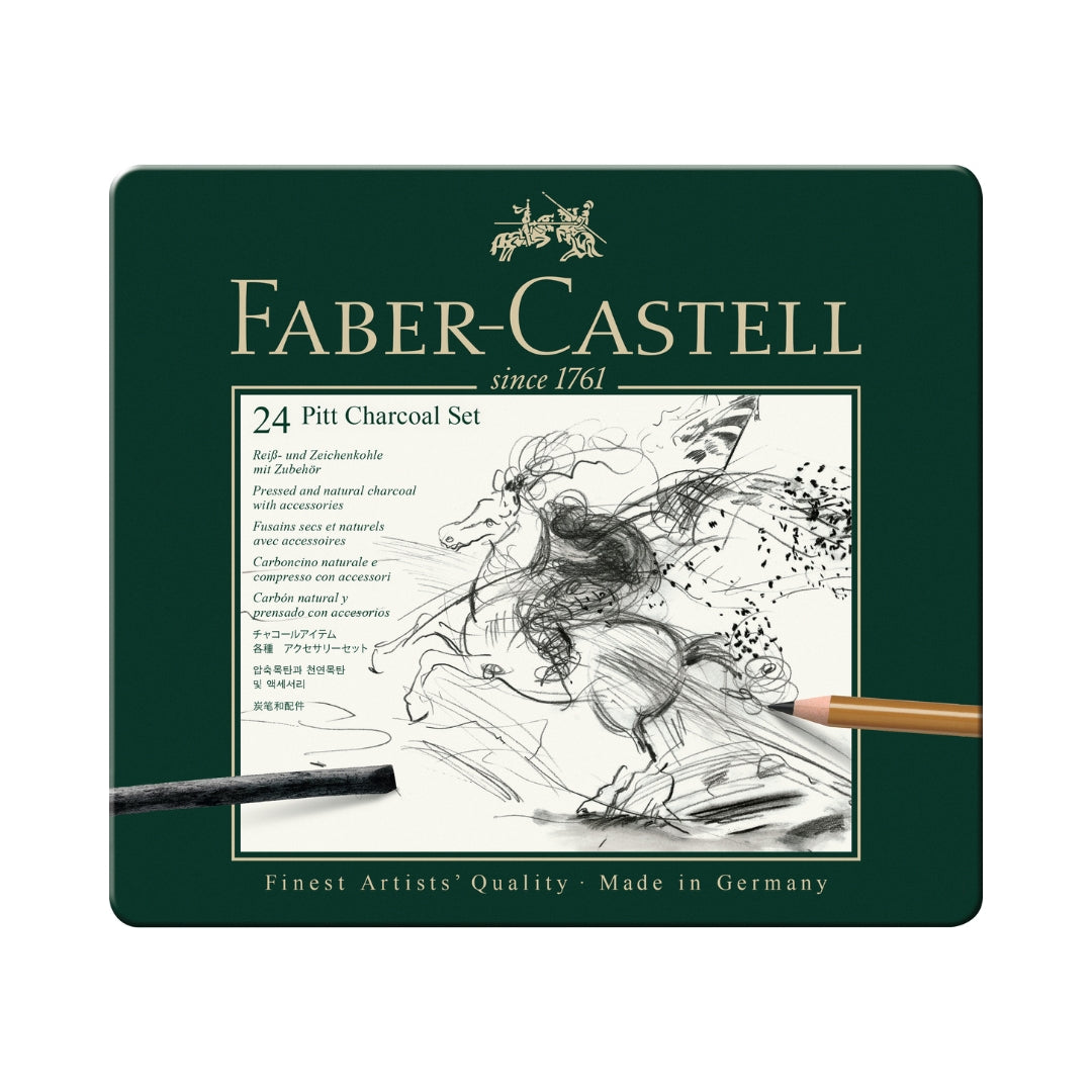 Faber Castell Set Carbón Pitt Estuche Metálico x 24