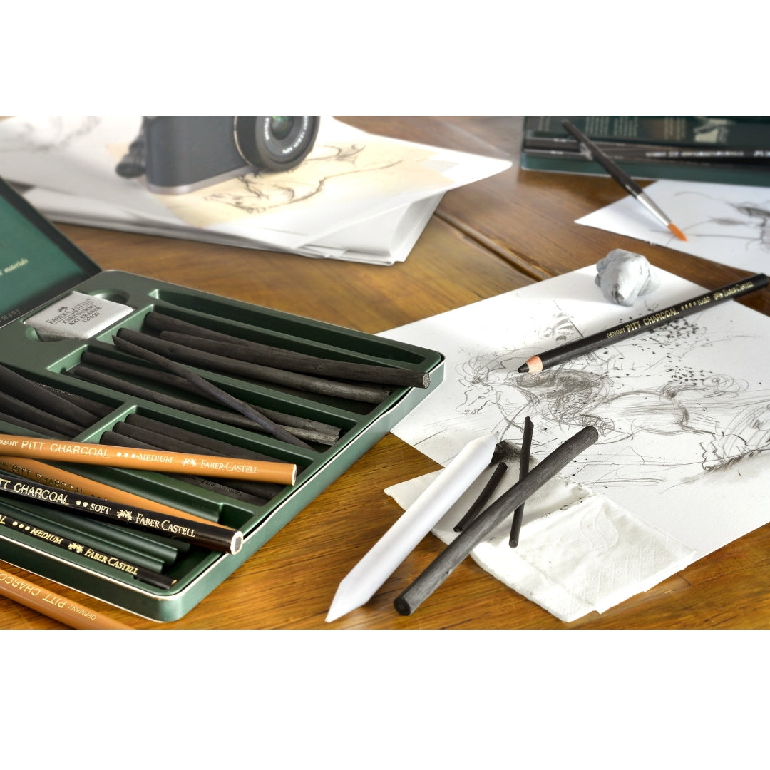 Faber Castell Set Carbón Pitt Estuche Metálico x 24