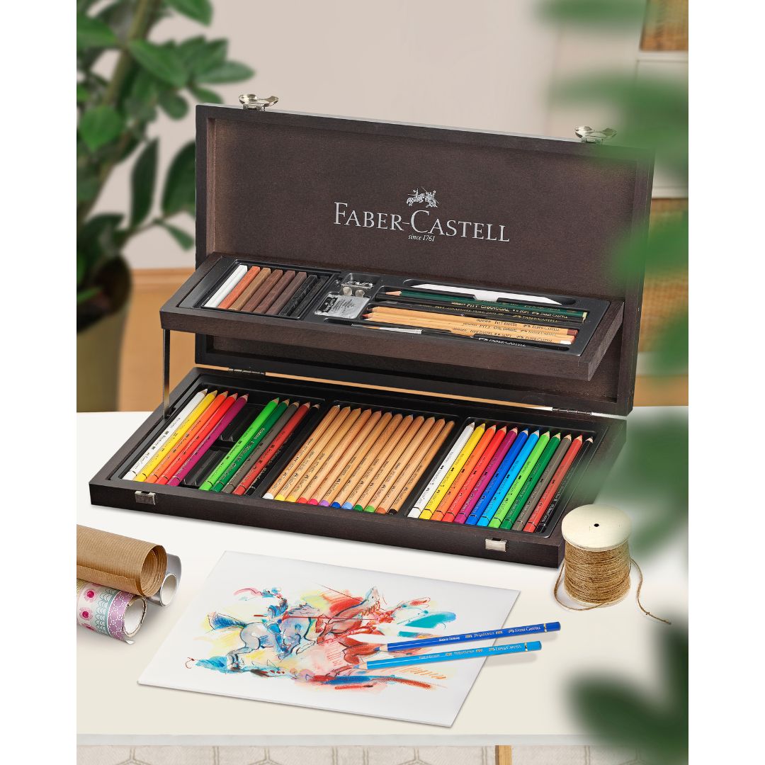 Faber Castell Lápices de Arte y Gráfica Compendium. Estuche de Madera x 53