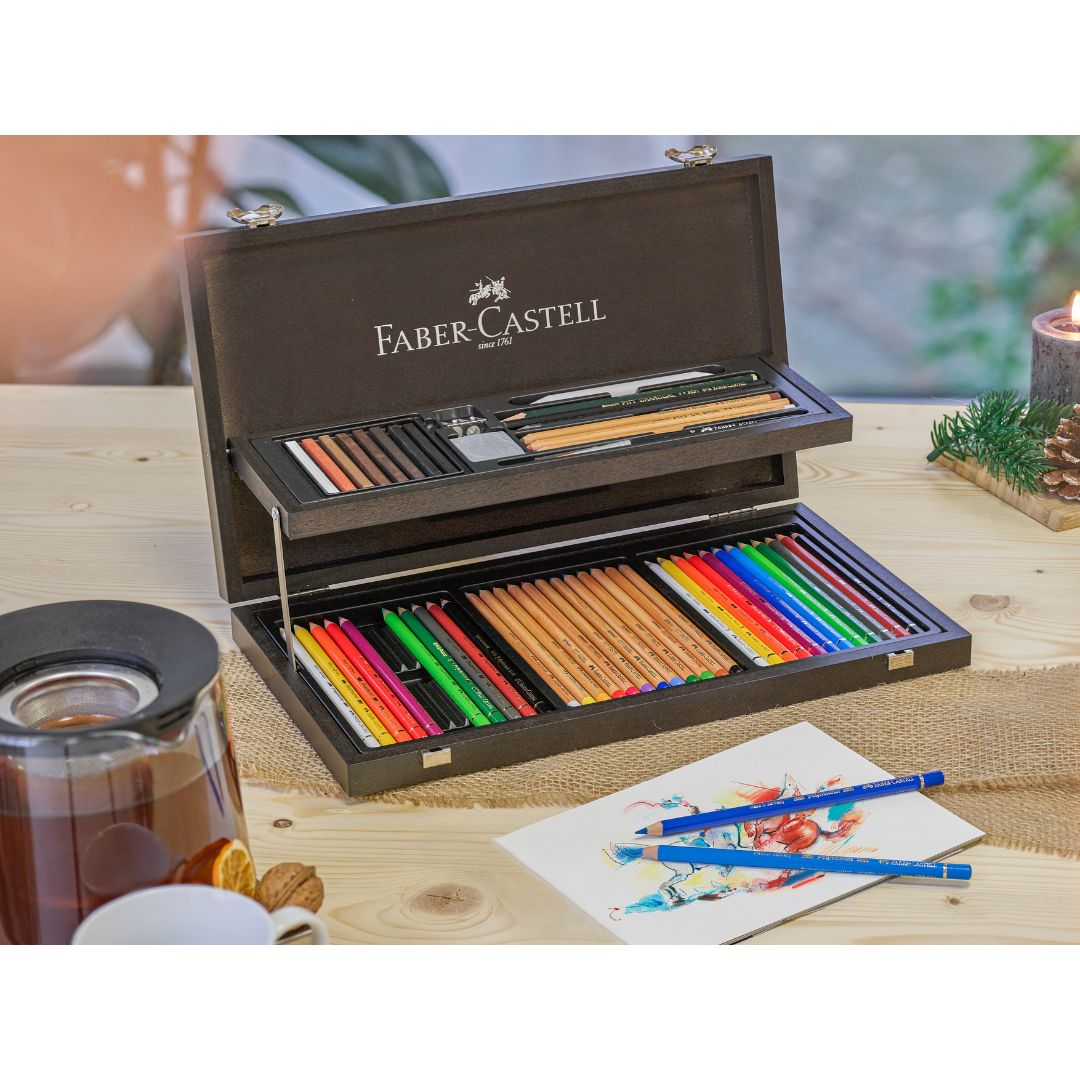 Faber Castell Lápices de Arte y Gráfica Compendium. Estuche de Madera x 53