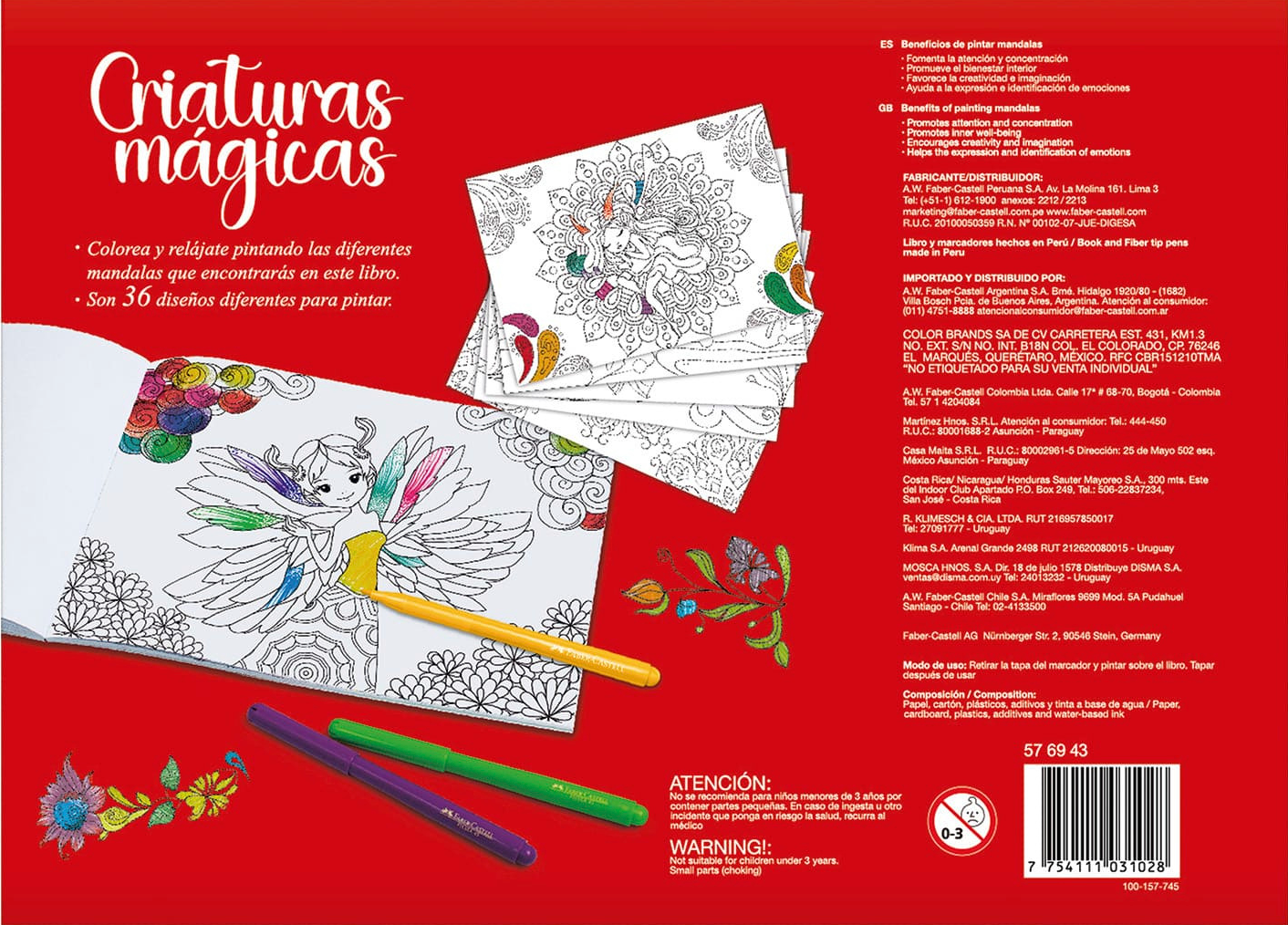 Set Mandalas Criaturas Mágicas, 60 plumones y 24 colores hexagonales
