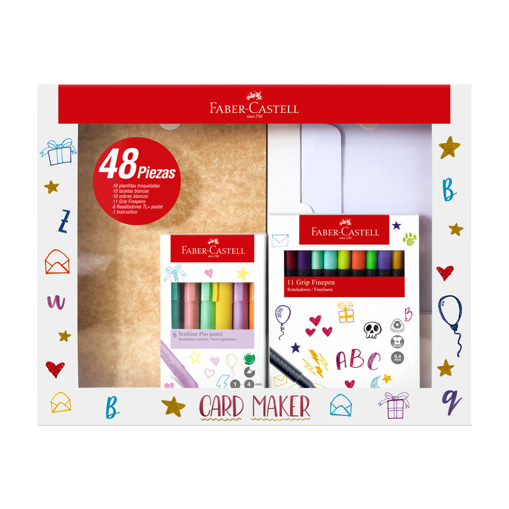 Card Maker: Set Tarjetería + 11 Grip Finepens + 6 resaltadores pastel